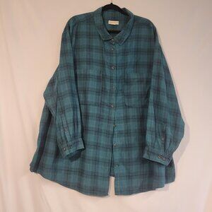 Plaid Button-Up Shirt - Teal